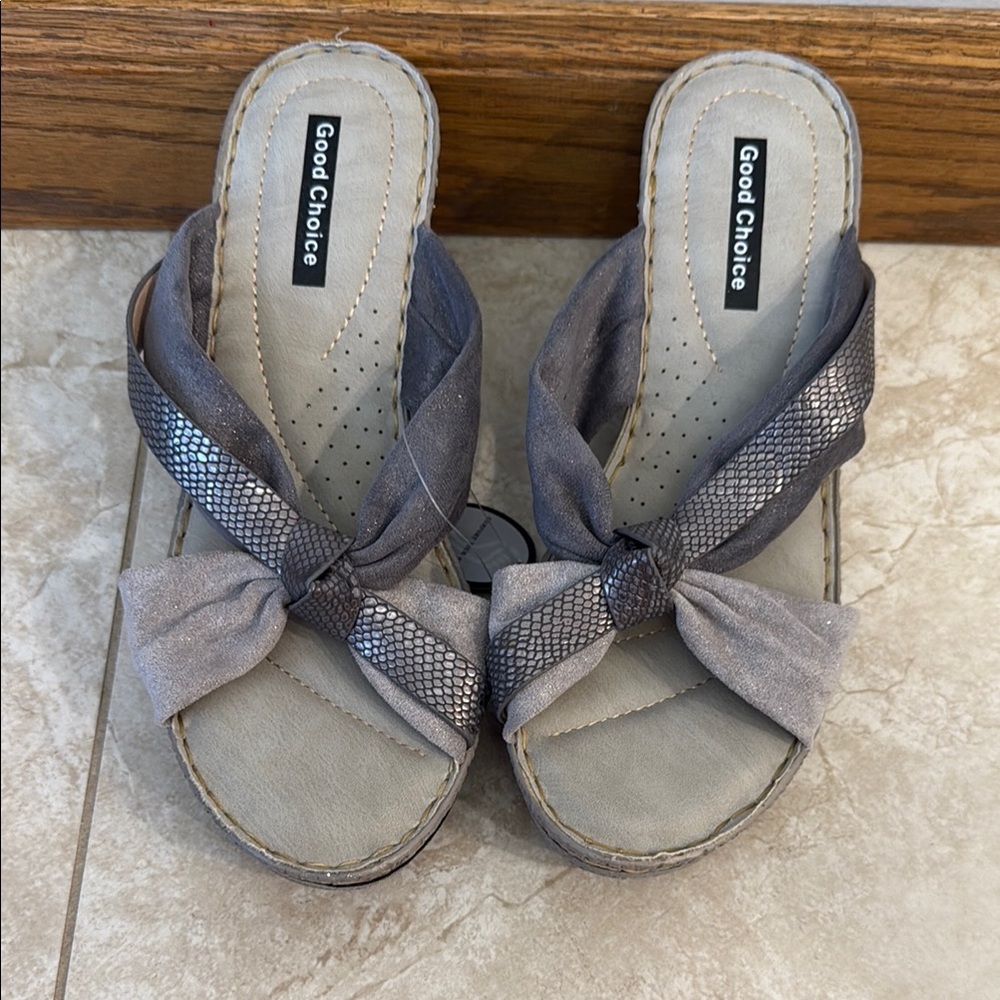 Gray Wedge Sandals - Picture 2 of 6
